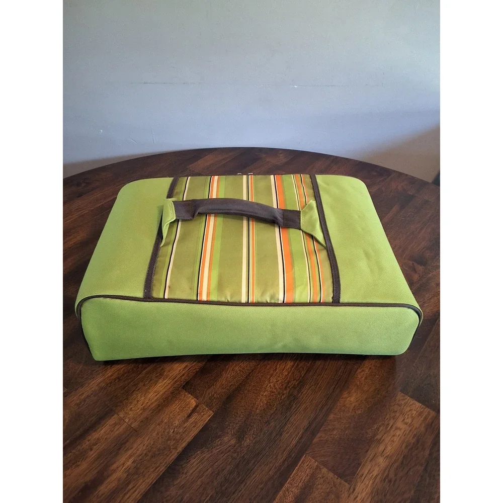 Rachael Ray Insulated Food Carrier Green Striped Bag with Deviled Egg Tray Set